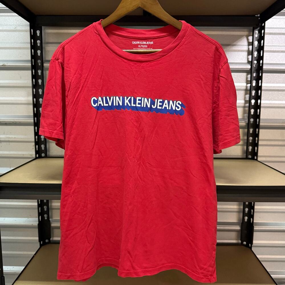 Calvin Klein Jeans Red Logo Graphic Crew Neck T-Shirt Women Size XL